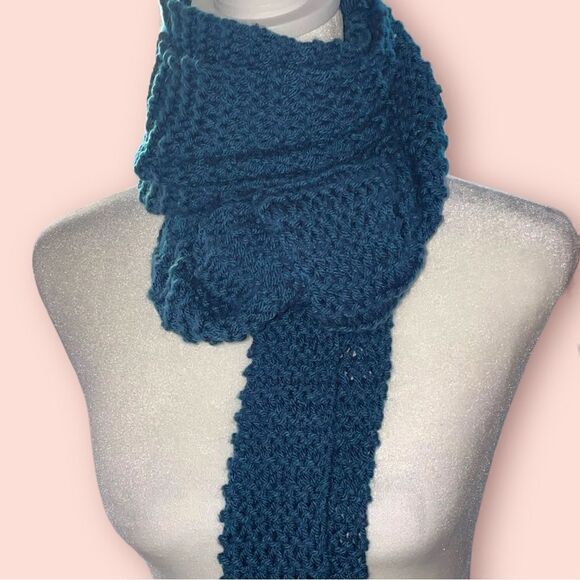 Knit Scarves - Vntg. 3 Homemade Red - Blue - Green - Picture 3 of 7